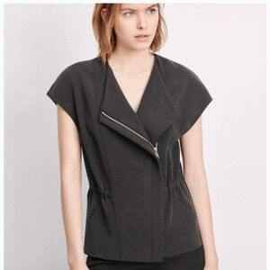 Vince Black Asymmetrical Short Capped Sleeve Cupro Vest Size XS